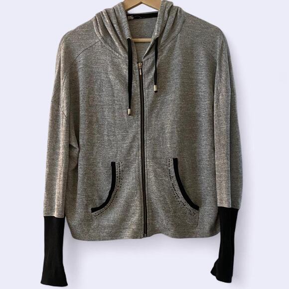 Grey Zip Up Hoodie with black sleeves - Picture 1 of 5